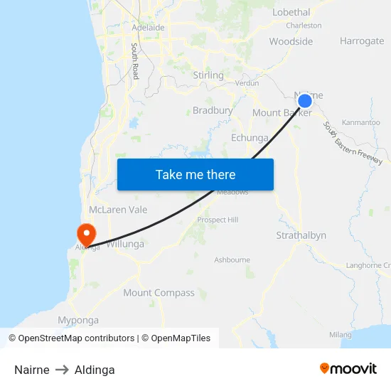 Nairne to Aldinga map