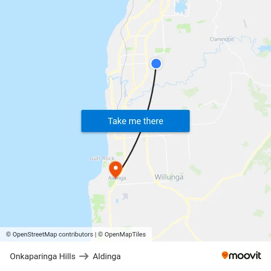 Onkaparinga Hills to Aldinga map