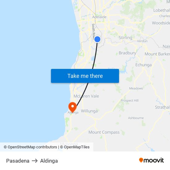 Pasadena to Aldinga map