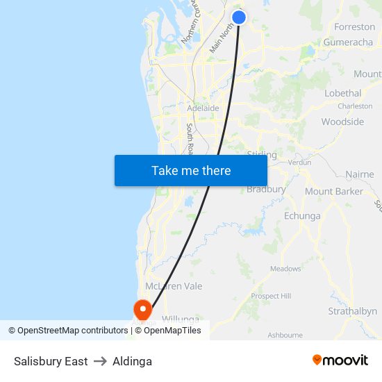 Salisbury East to Aldinga map