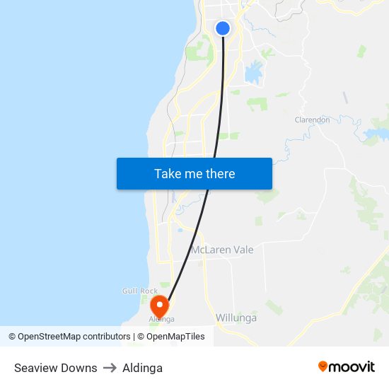 Seaview Downs to Aldinga map