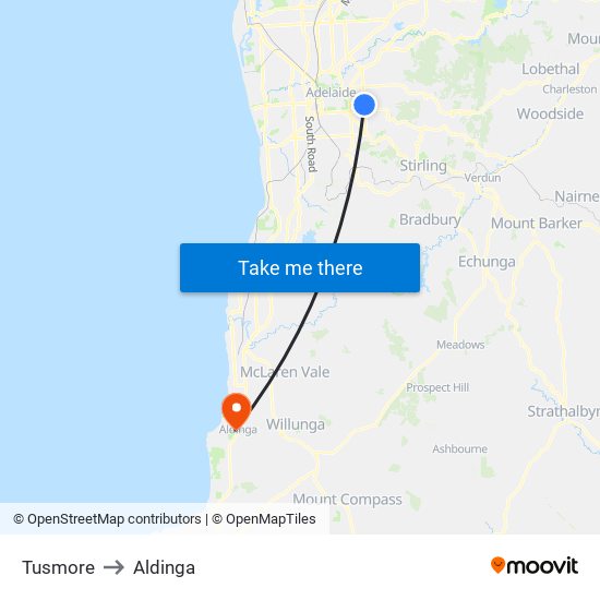 Tusmore to Aldinga map