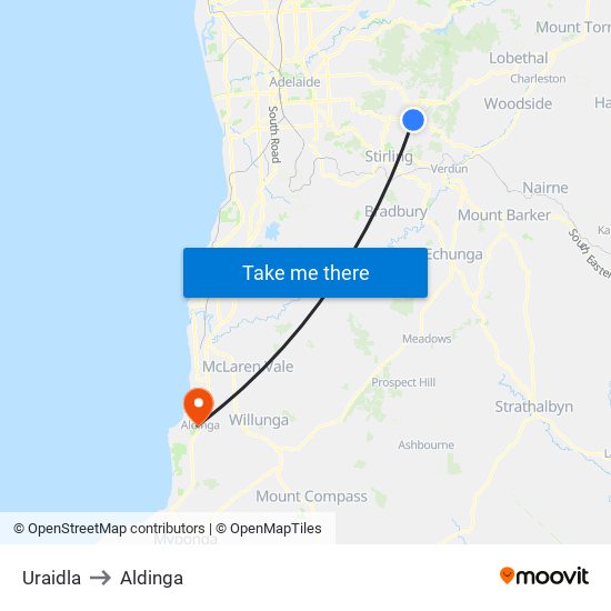 Uraidla to Aldinga map