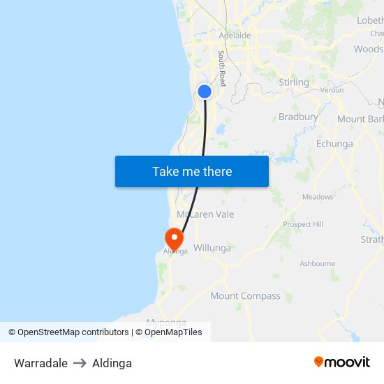 Warradale to Aldinga map