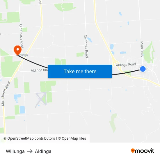 Willunga to Aldinga map