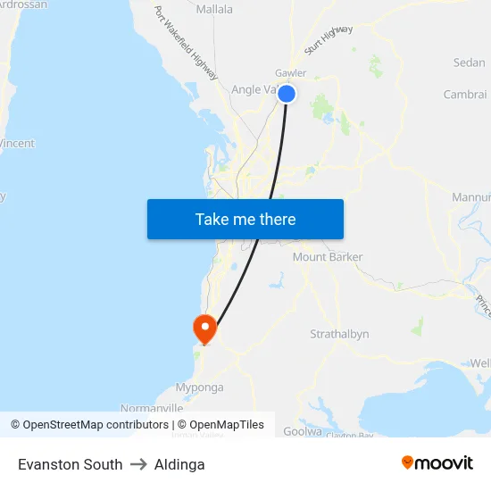 Evanston South to Aldinga map