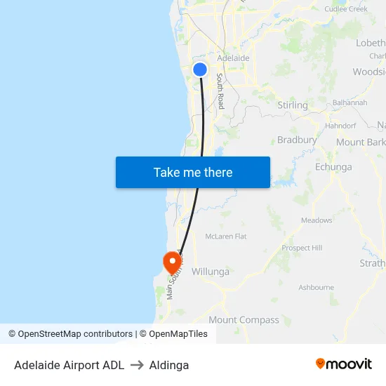 Adelaide Airport ADL to Aldinga map