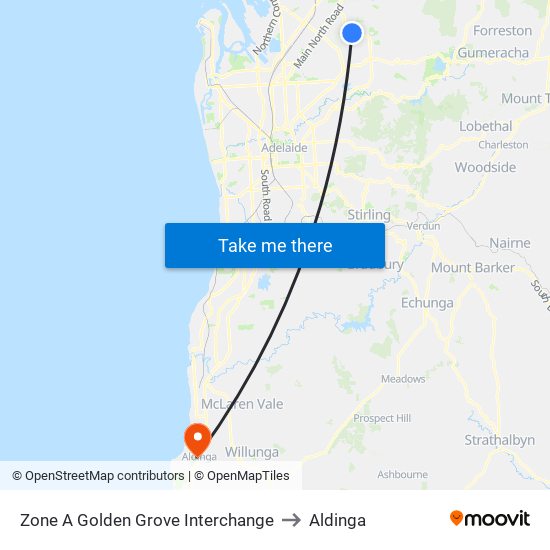 Zone A Golden Grove Interchange to Aldinga map