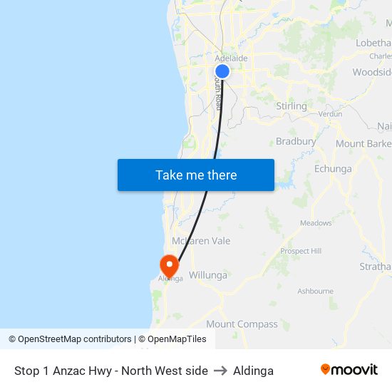 Stop 1 Anzac Hwy - North West side to Aldinga map