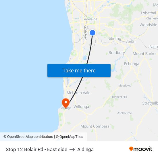 Stop 12 Belair Rd - East side to Aldinga map