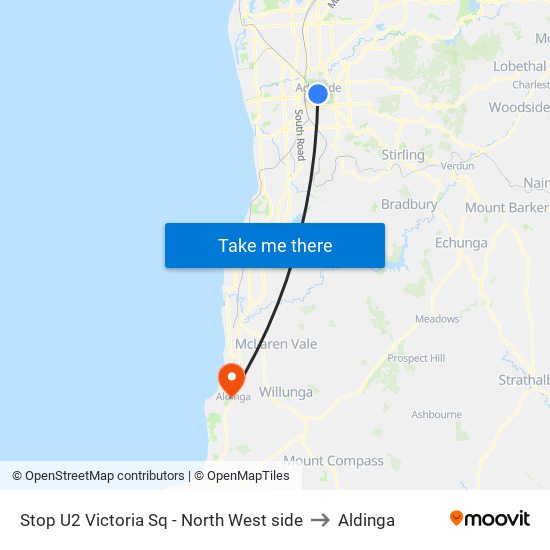 Stop U2 Victoria Sq - North West side to Aldinga map