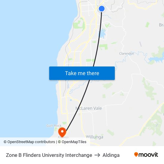 Zone B Flinders University Interchange to Aldinga map