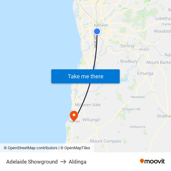 Adelaide Showground to Aldinga map