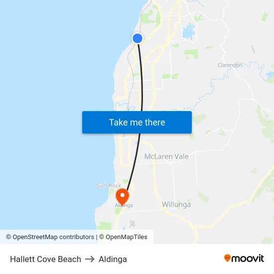 Hallett Cove Beach to Aldinga map
