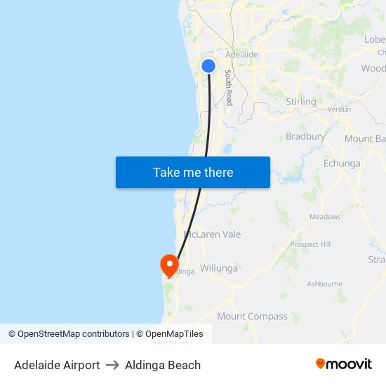 Adelaide Airport to Aldinga Beach map