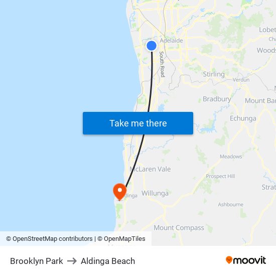 Brooklyn Park to Aldinga Beach map