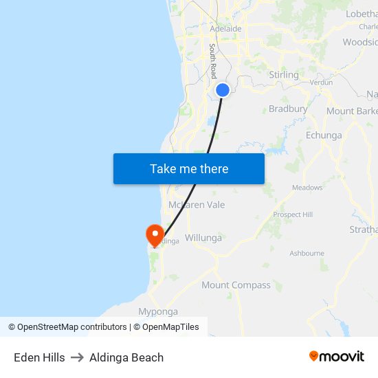 Eden Hills to Aldinga Beach map