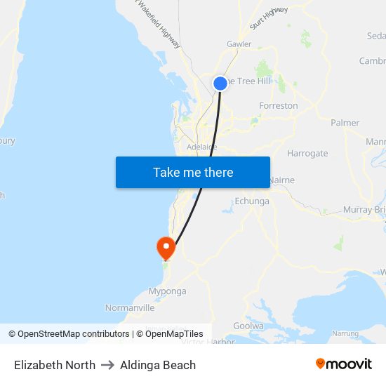 Elizabeth North to Aldinga Beach map