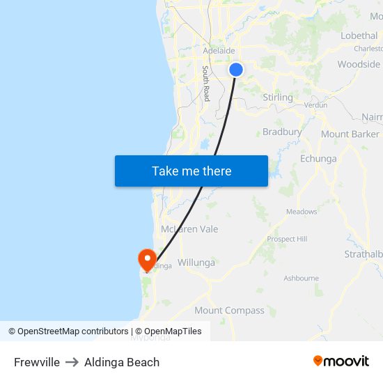 Frewville to Aldinga Beach map