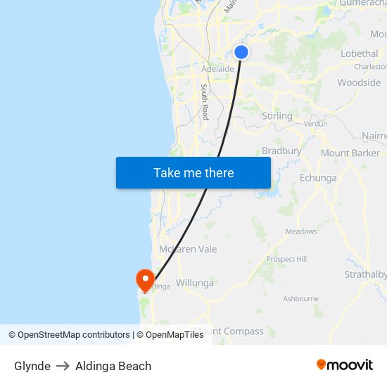 Glynde to Aldinga Beach map