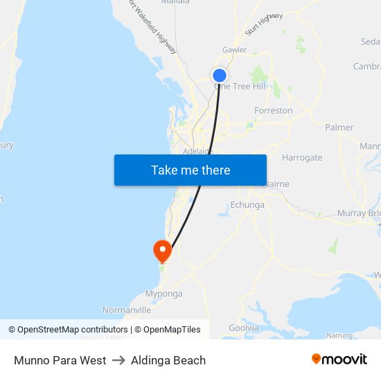 Munno Para West to Aldinga Beach map