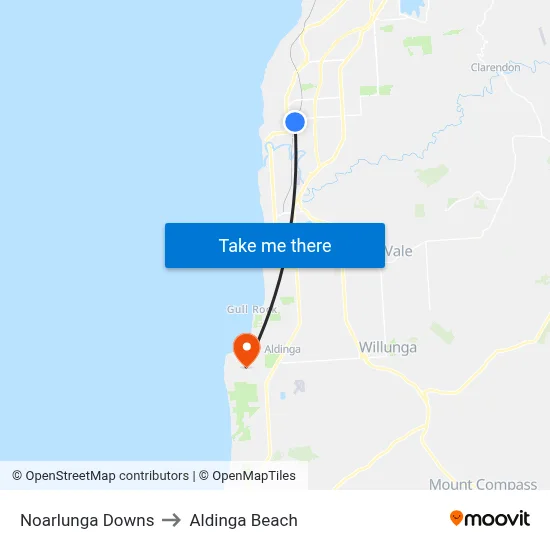 Noarlunga Downs to Aldinga Beach map
