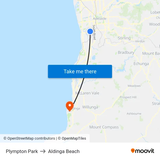 Plympton Park to Aldinga Beach map