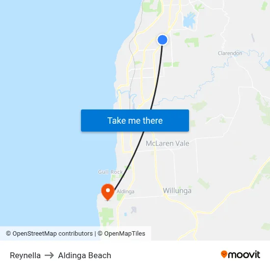 Reynella to Aldinga Beach map