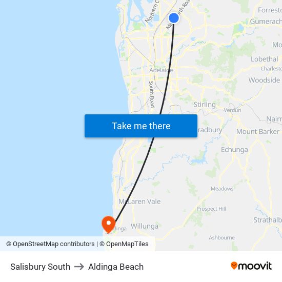 Salisbury South to Aldinga Beach map