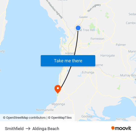 Smithfield to Aldinga Beach map