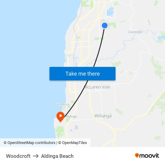Woodcroft to Aldinga Beach map