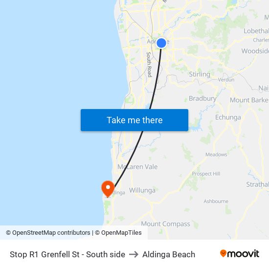 Stop R1 Grenfell St - South side to Aldinga Beach map