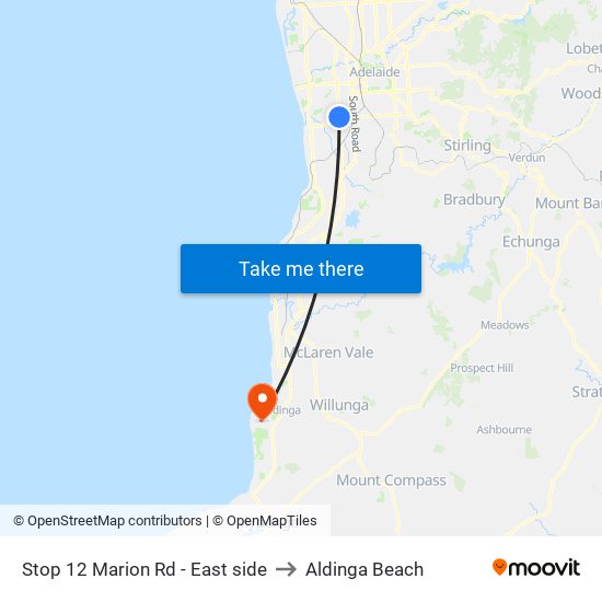 Stop 12 Marion Rd - East side to Aldinga Beach map