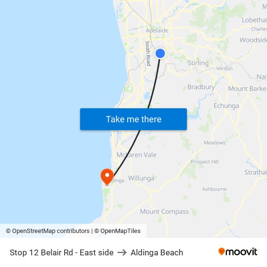 Stop 12 Belair Rd - East side to Aldinga Beach map