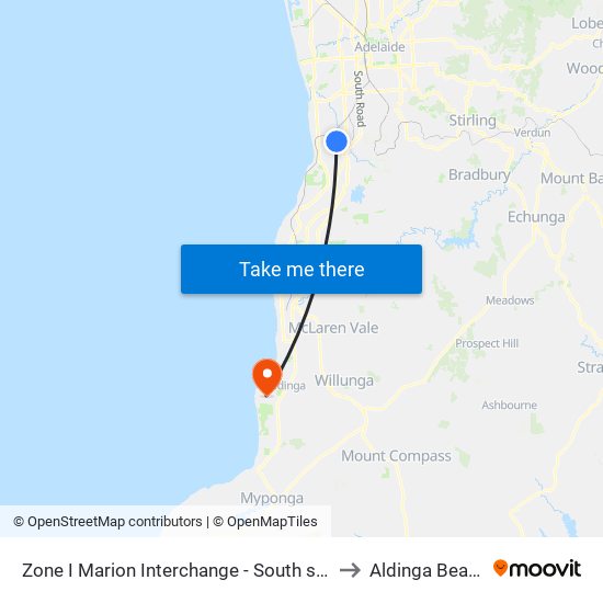 Zone I Marion Interchange - South side to Aldinga Beach map