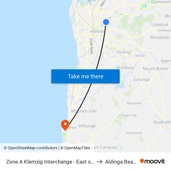 Zone A Klemzig Interchange - East side to Aldinga Beach map