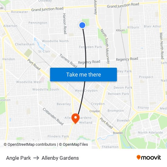 Angle Park to Allenby Gardens map