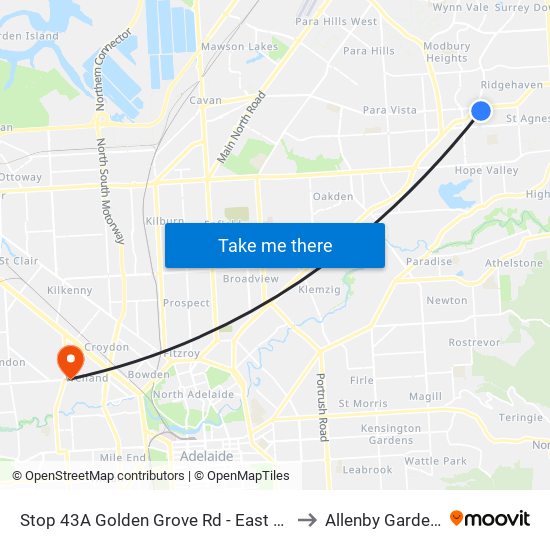 Stop 43A Golden Grove Rd - East side to Allenby Gardens map