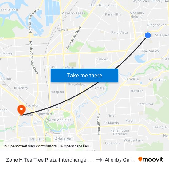 Zone H Tea Tree Plaza Interchange - West side to Allenby Gardens map