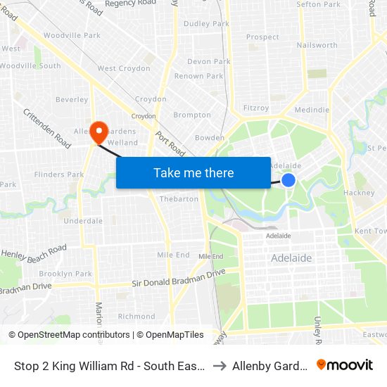 Stop 2 King William Rd - South East side to Allenby Gardens map