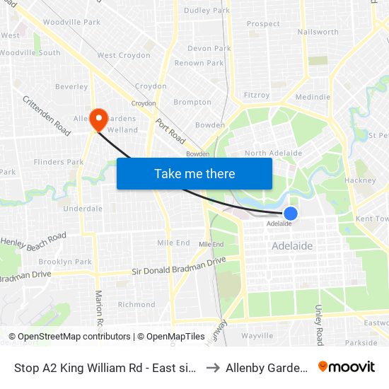 Stop A2 King William Rd - East side to Allenby Gardens map