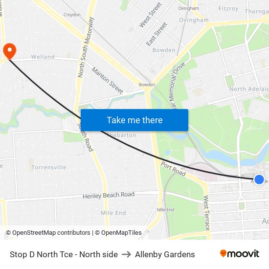 Stop D North Tce - North side to Allenby Gardens map