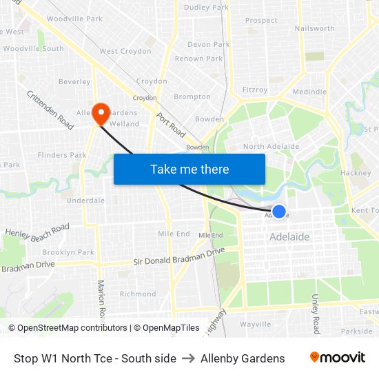 Stop W1 North Tce - South side to Allenby Gardens map
