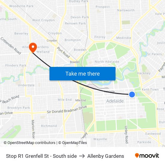 Stop R1 Grenfell St - South side to Allenby Gardens map