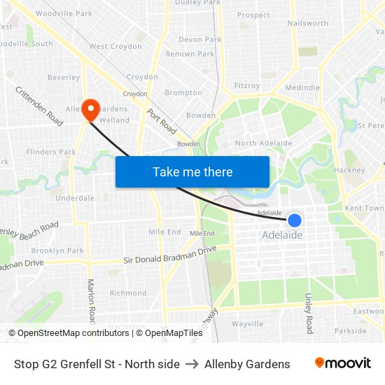 Stop G2 Grenfell St - North side to Allenby Gardens map