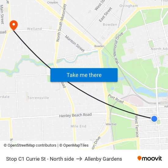 Stop C1 Currie St - North side to Allenby Gardens map