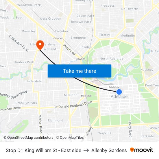 Stop D1 King William St - East side to Allenby Gardens map