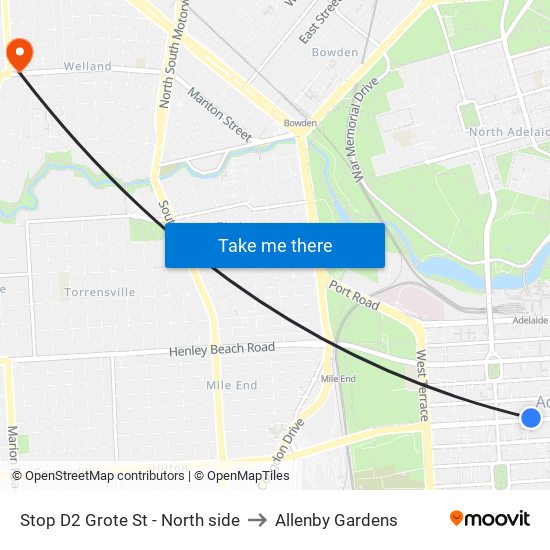 Stop D2 Grote St - North side to Allenby Gardens map