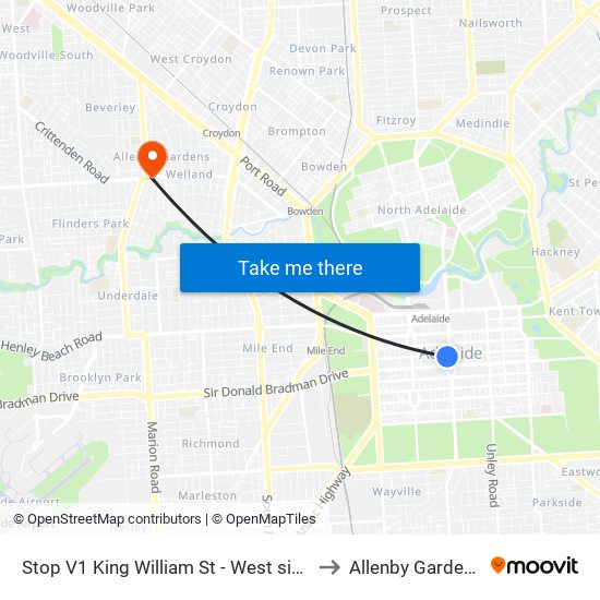 Stop V1 King William St - West side to Allenby Gardens map