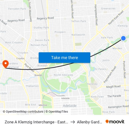 Zone A Klemzig Interchange - East side to Allenby Gardens map